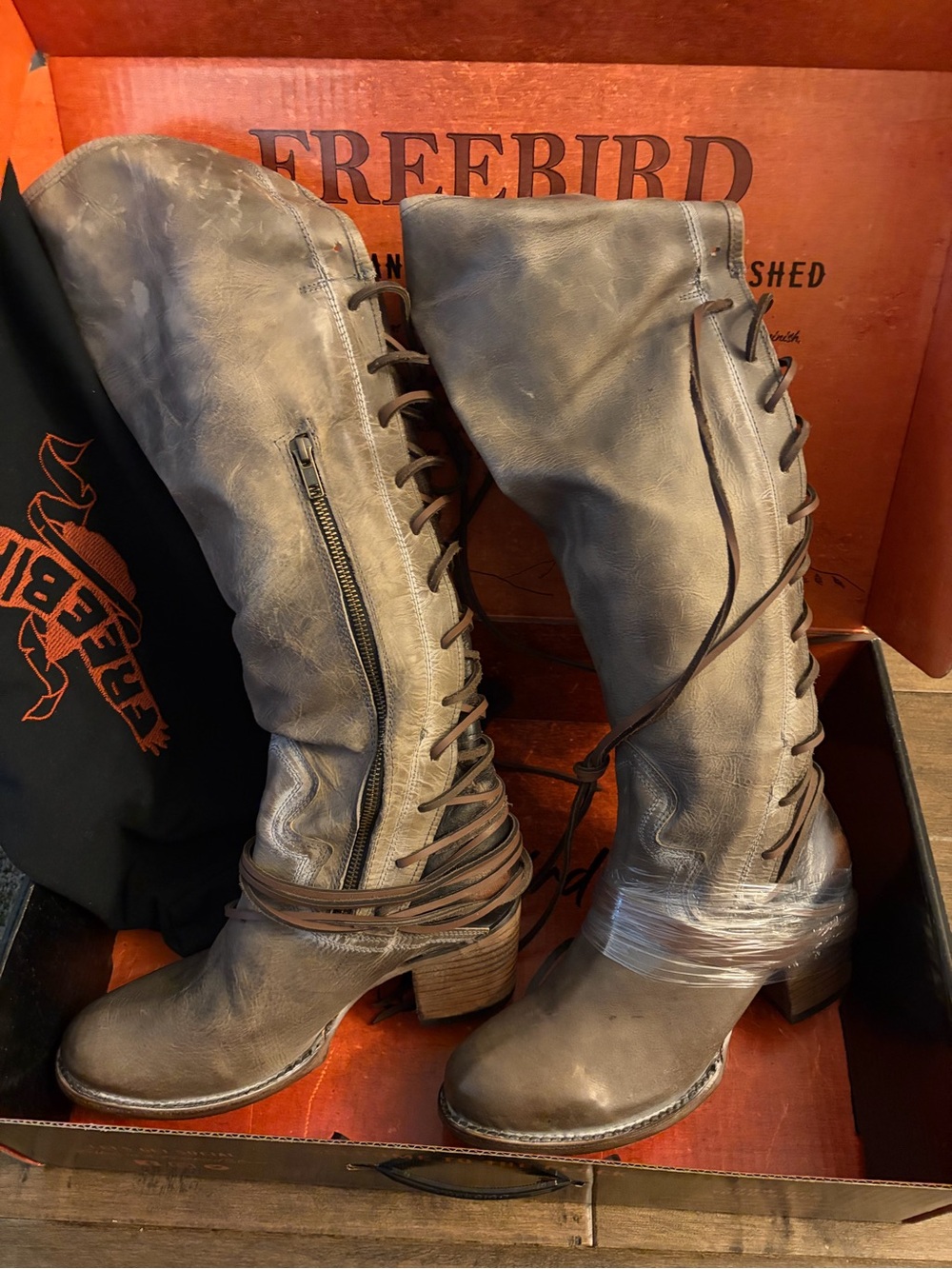 freebird Coal Lace-Up Knee Boots with Side Zipper